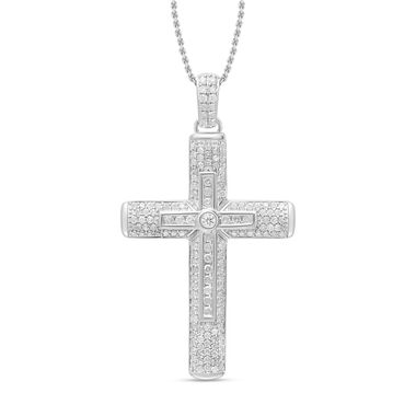 Weißer Diamant Kreuz Anhänger mit 45cm Kette - 0,98 ct.