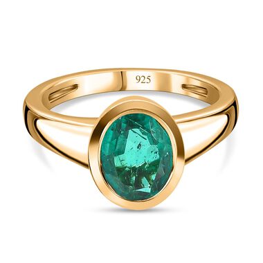 Smaragd-Triplette-Quarz Ring, 925 Silber Gelbgold Vermeil, (Größe 19.00), ca. 2.13 ct