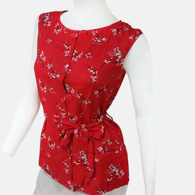 Frauen Sleeve Top mit Blumen, Rot, Größe 44