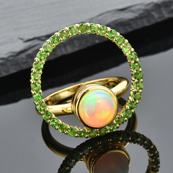 Natürlicher, äthiopischer Opal und natürlicher Chromdiopsid-Ring, 925 Silber vergoldet  ca. 2,65 ct image number 1