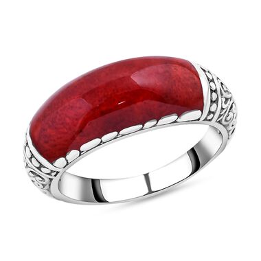 Royal Bali - Rote Koralle Ring, 925 Silber, (Größe 17.00), ca. 4.00 ct