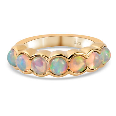 Natürlicher Äthiopischer Opal 7 Stein Ring 925 Silber Gelbgold-Überzug