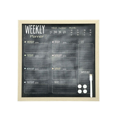 Wochenplaner-Tafel mit magnetischem Marker, inklusive 4 Magneten und übersichtlichem Layout, schwarz