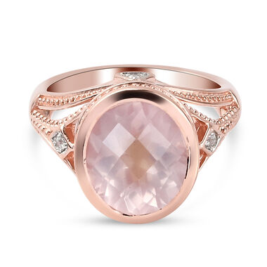 Rosa Quarz und Zirkon Ring 925 Silber rosévergoldet