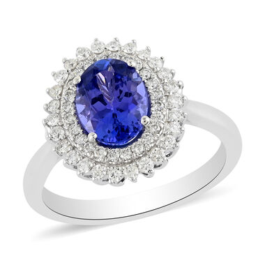 RHAPSODY Tansanit Ring mit doppeltem Diamant-Halo