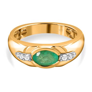 Kolumbianischer Smaragd, weißer Zirkon Ring 925 Silber Gelbgold Vermeil (Größe 17.00) ca. 0.80 ct