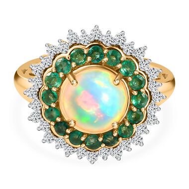 Natürlicher, äthiopischer Opal und Smaragd-Ring - 2,48 ct.