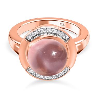 Rosenquarz und Zirkon-Ring, 925 Silber rosévergoldet  ca. 5,89 ct