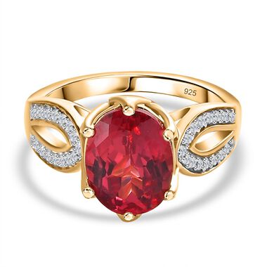 Lab Created Padparadscha-Saphir, Weißer Zirkon Ring, 925 Silber Gelbgold Vermeil (Größe 19.00) ca. 4.24 ct