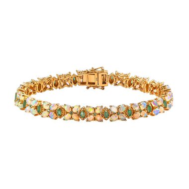 Natürliches, äthiopisches Welo Opal und Kagem sambisches Smaragd-Armband, 20 cm - 9,21 ct.