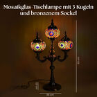 Mosaikglas-Tischlampe mit 3 Kugeln und Bronzefarbenem Sockel, Größe 39x17.5x63 cm, Weiß image number 1