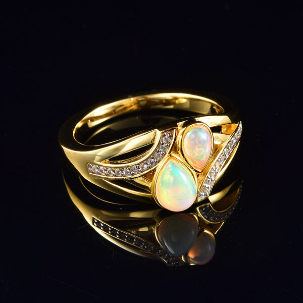 Natürlicher Äthiopischer Opal und Zirkon Ring 925 Silber Gelbgold Vergoldet image number 1