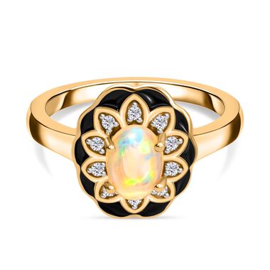 Natürlicher Äthiopischer Opal und Zirkon Ring 925 Silber vergoldet  ca. 0,67 ct