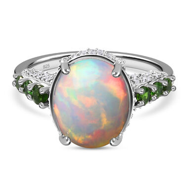 Natürlicher, äthiopischer Opal, Chromdiopsid und Zirkon-Ring - 4,64 ct.