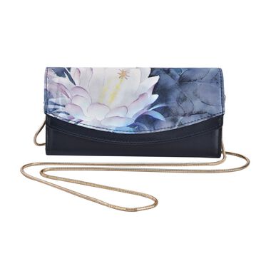 Seidenbrokat Clutch-Tasche aus echtem Leder mit RFID Schutz, 19.5x9.5x3cm, Blau