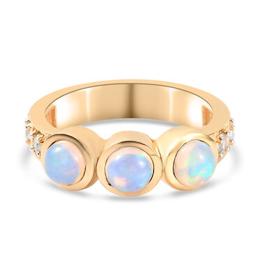 Natürlicher Äthiopischer Opal und Zirkon Ring 925 Silber 585 Vergoldet