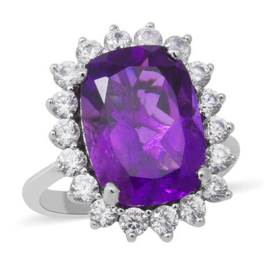 Lusaka Amethyst und weißer Zirkon-Ring - 8,16 ct.