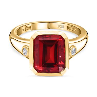 Lab Grown Padparadscha-Saphir, Weißer Zirkon Ring, 925 Silber Gelbgold Vermeil (Größe 17.00) ca. 4.89 ct