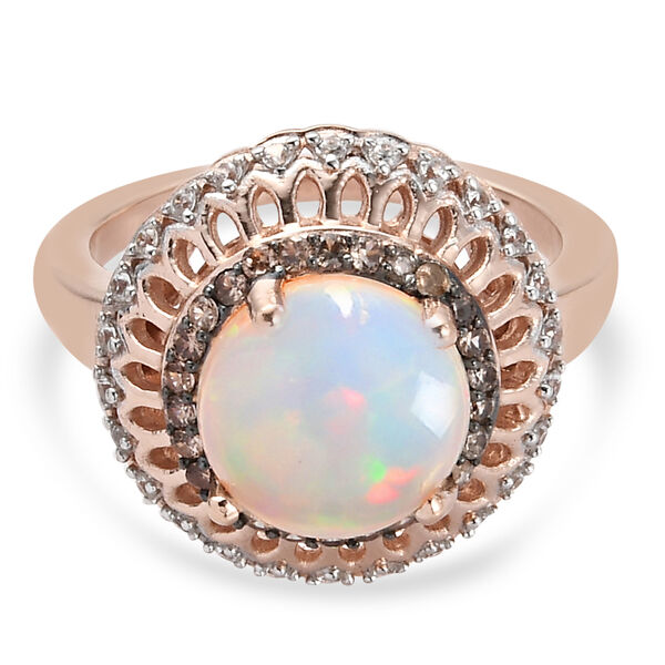 Natürlicher Äthiopischer Opal und Brauner Zirkon Ring 925 Silber rosévergoldet  ca. 2,17 ct image number 1