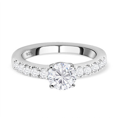 88 Facetten Moissanit-Ring, 925 Silber platiniert  ca. 1,14 ct