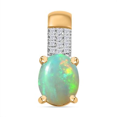 AA Natürlicher, äthiopischer Welo Opal, Moissanit Anhänger 925 Silber Gelbgold Vermeil ca. 1,19 ct.