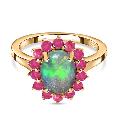 Natürlicher, äthiopischer Welo Opal und afrikanischer Rubin-Ring - 1,90 ct.