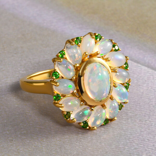 Natürlicher, äthiopischer Opal und Chromdiopsid-Ring, 925 Silber vergoldet  ca. 2,97 ct image number 1