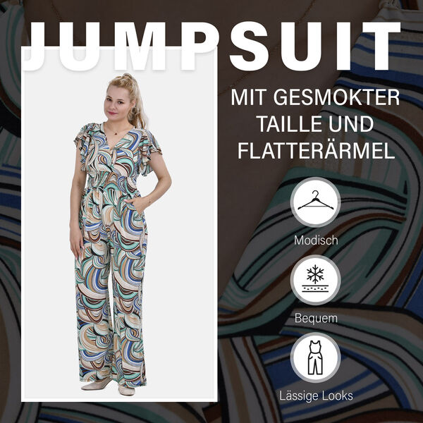 Jumpsuit mit gesmokter Taille und Flatterärmel, 70's image number 1