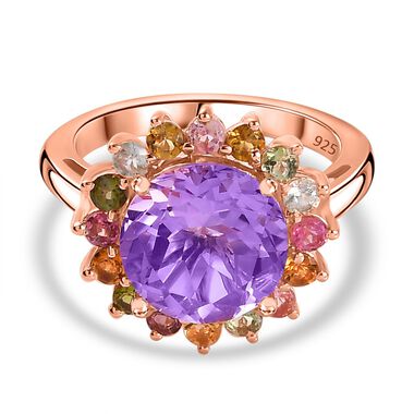 AA Rose De France Amethyst, Mehrfarbig-Turmalin Ring 925 Silber Roségold Vermeil (Größe 21.00) ca. 4,35 ct