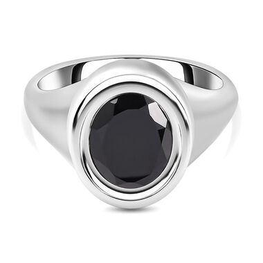 Schwarzer Spinell Ring, platiniert, ca. 3.00 ct