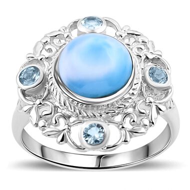 Royal Bali Kollektion- Larimar und Blautopas Ring - 5,89 ct.