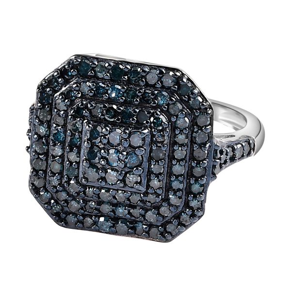 Blauer Diamant-Ring, 925 Silber platiniert (Größe 20.00) ca. 1.00 ct image number 0