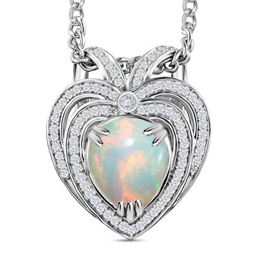 AA Natürlicher, äthiopischer Welo Opal, Weißer Zirkon Schmuckset 925 Silber rhodiniert ca. 3,47 ct.