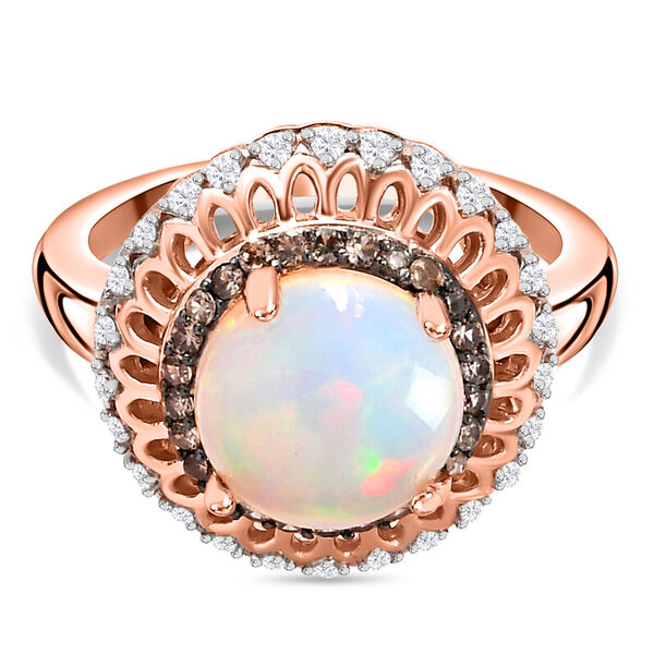 Natürlicher Äthiopischer Opal und Brauner Zirkon Ring 925 Silber rosévergoldet  ca. 2,17 ct image number 0