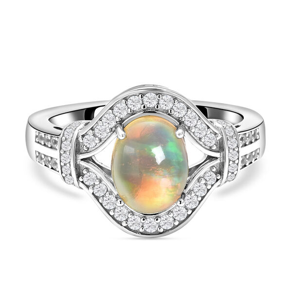 Natürlicher, äthiopischer Opal und weißer Zirkon-Ring, 925 Silber rhodiniert  ca. 1,69 ct image number 0