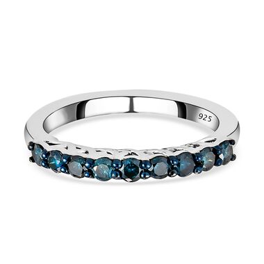 Blauer Diamant Band-Ring, 925 Silber platiniert  ca. 0,50 ct