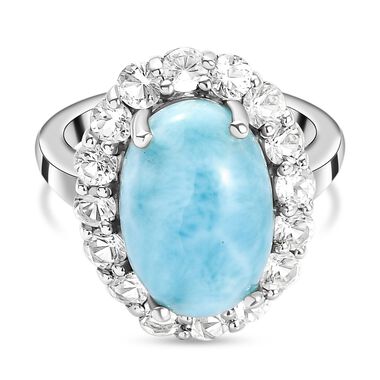 Larimar und weißer Topas-Ring, 925 Silber platiniert  ca. 8,93 ct