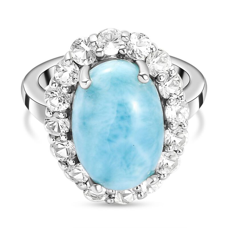 Larimar und weißer Topas-Ring, 925 Silber platiniert  ca. 8,93 ct image number 0