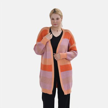 AMSY - Gestreifter Cardigan, Orange und Lila, Einheitsgröße