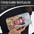 Frieda Kahlo Brieftasche mit doppeltem Reißverschluss, mit mehreren Kartenfächern und RFID-Schutz, 19x10x4 cm, Beige image number 1