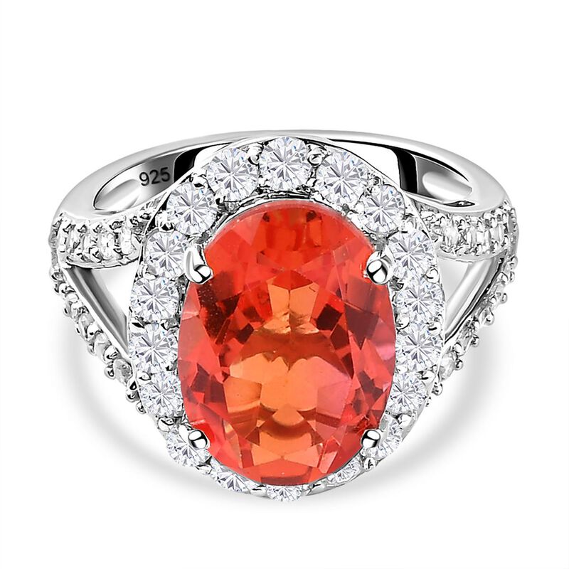 Padparadscha Triplette Quarz und weißer Zirkon-Ring, 925 Silber platiniert (Größe 21.00) ca. 7.71 ct image number 0