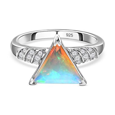 Natürlicher, äthiopischer Welo Opal und Moissanit-Ring - 1,29 ct.