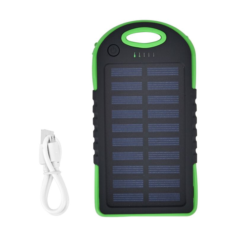 Multifunktionale Solar-Powerbank mit LED-Taschenlampe und Leistungsanzeige, 5000 Mah, USB- und Micro-USB-Anschluss, Himmelblau