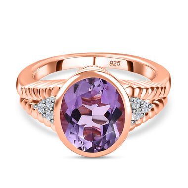 AAA Rose De France Amethyst, Weißer Zirkon Ring, ca. 3.40 ct.