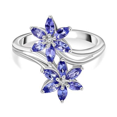 Tansanit Blumen-Ring, 925 Silber platiniert  ca. 1,05 ct