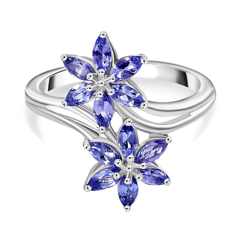 Tansanit Blumen-Ring, 925 Silber platiniert  ca. 1,05 ct image number 0