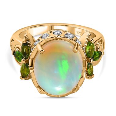 Natürlicher, äthiopischer Welo Opal und Chromdiopsid-Ring - 3,78 ct.