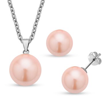 Rosa Muschelkernperlen-Anhänger und Ohrringe, 925 Silber rhodiniert und Edelstahl