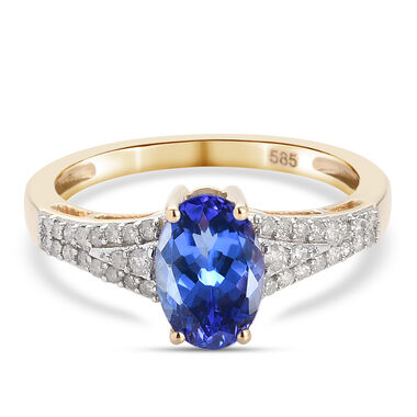 AAA Tansanit und Diamant-Ring, 585 Gelbgold  ca. 1,93 ct