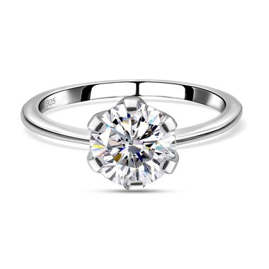 88 Facetten Moissanit-Ring, 925 Silber platiniert, ca. 0,74 ct